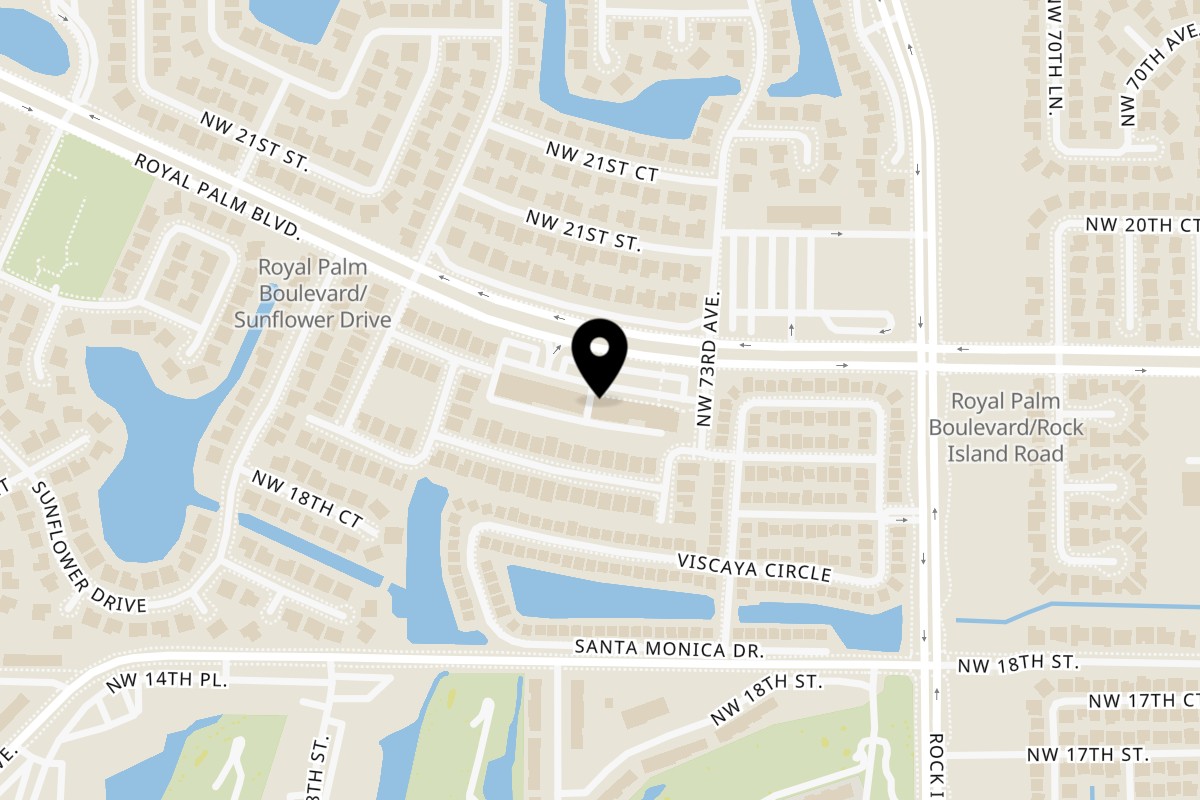 Map showing the location of WhatSub Sub Shop WhatSub Sub Shop - Margate on 7326 Royal Palm Blvd in Margate